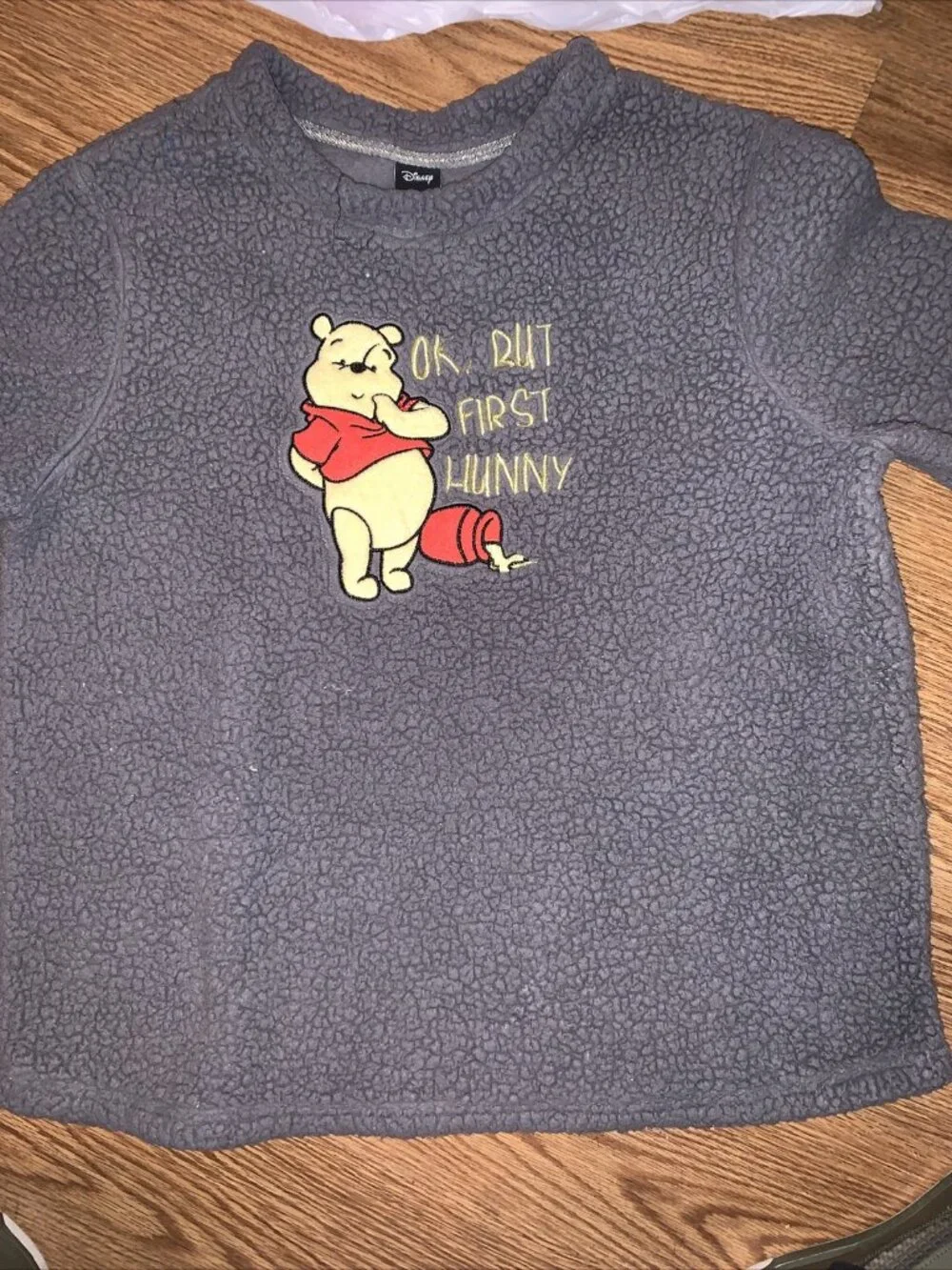 Disney Winnie The Pooh Disney 12-14 Kids Fleece Pullover Sleep Embroidery Gray L